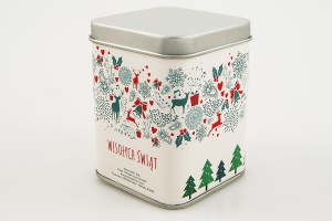 Upominek świąteczny personalizowana puszka z kawą lub herbatą 90g - renifery
